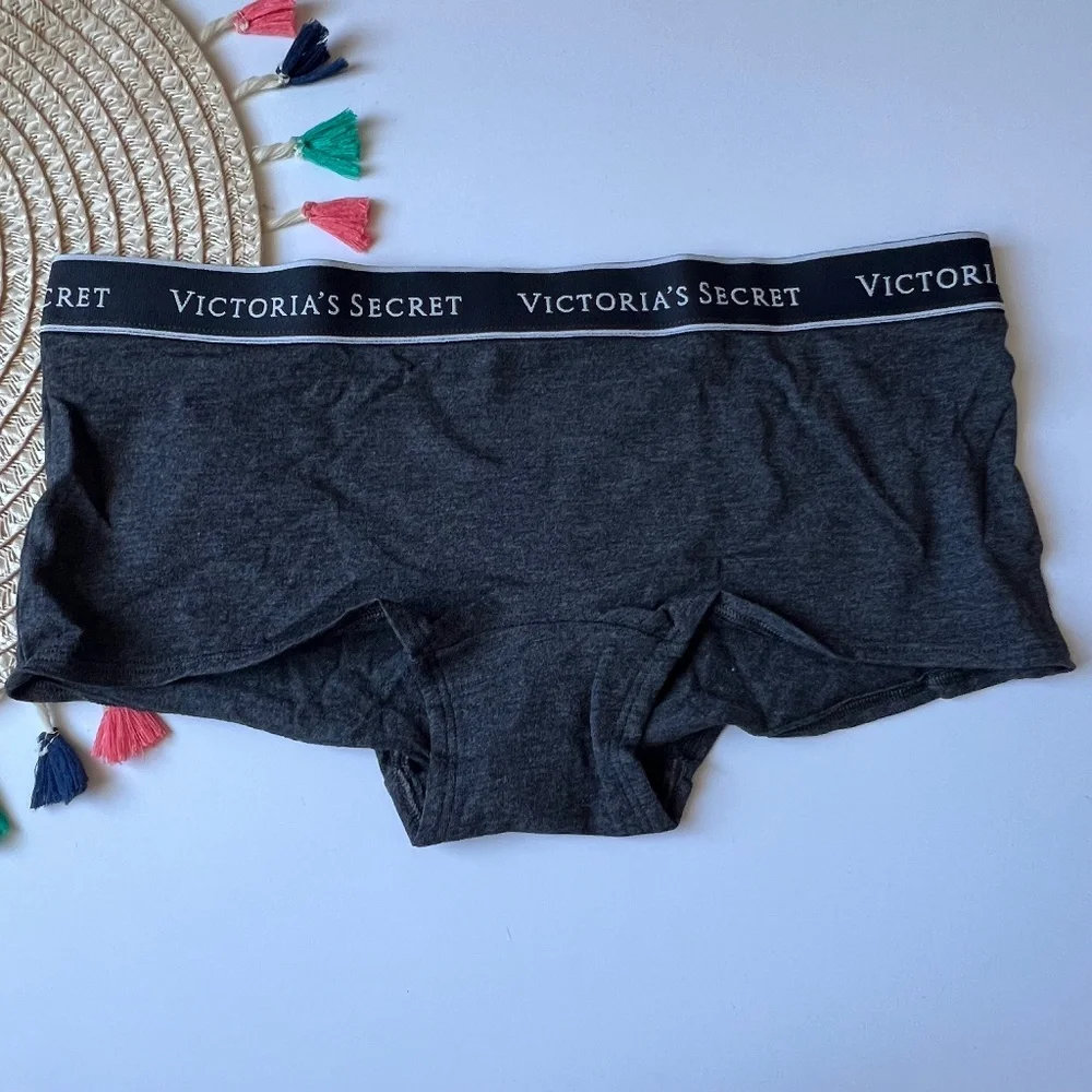 Victoria's Secret Logo Cotton Boyshort Panty Charcoal Grey Medium NEW